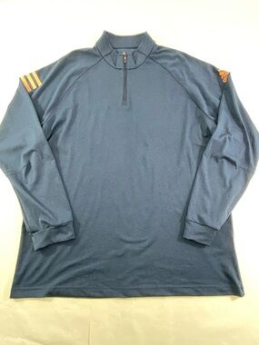 Adidas Navy Blue Quarter-Zip Pullover with Orange Stripes & Logo Men’s Size:L